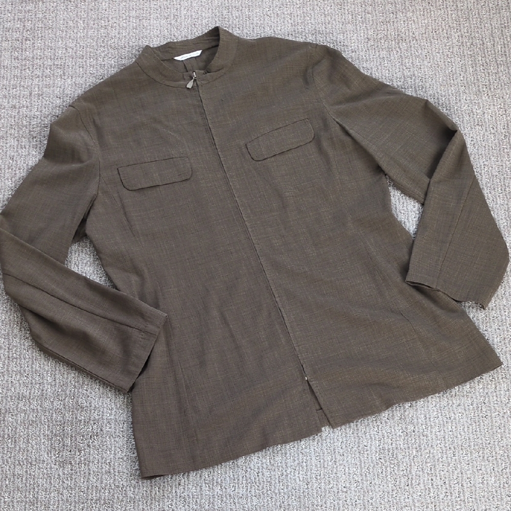 STUNNING MaxMara Brown Lightweight Wool Elongated Zippered Jacket, Size L (12)